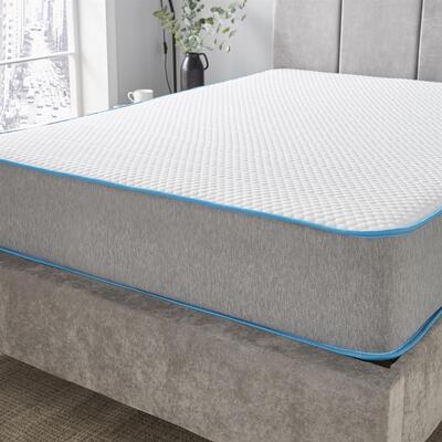 Starlight Beds™ Soft Fabric with 1" Memory Foam Layer Open Coil Blue and Grey Border Spring Mattress - 4ft6 Double Mattress (135cm by 190cm)