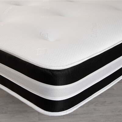 Starlight Beds™ Hand Tufted Finish 8.5" Deep Luxurious Memory Foam with Spring White and Black Mattress - 4ft Small Double Mattress (120cm by 190cm)